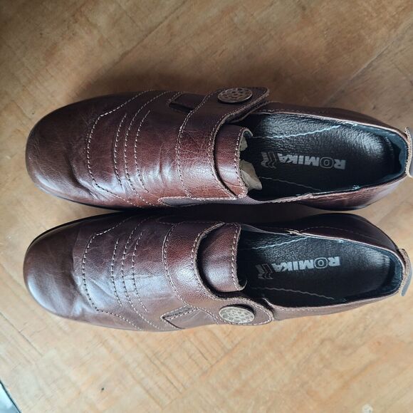 Romika Loafers Womens Size 37 Brown Distressed Leather Shoe Flat Rubber NEW - Picture 8 of 10